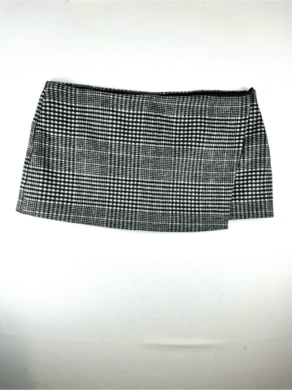 Abercrombie & Fitch Plaid Faux Wrap Mini Skort Black/White Wool Blend NWT